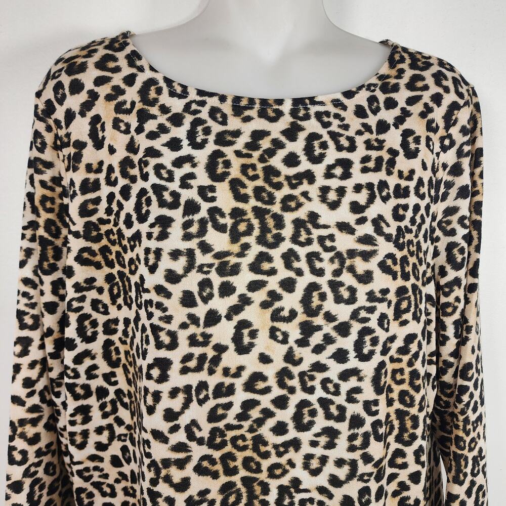 Chico's Womens Top Leopard Print Side Tie Round Neck Knit 3/4 Sleeve Large Brown - Picture 3 of 11